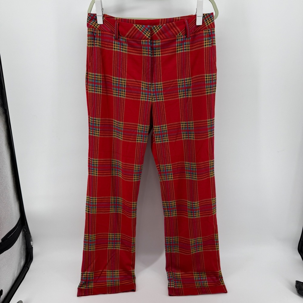 J.McLaughlin Womens Red Tartan Plaid Straight Leg Trousers Pants Size 12